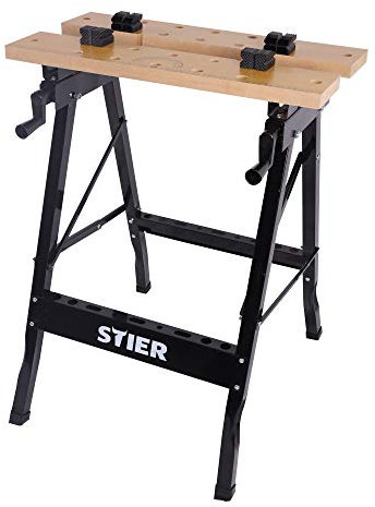 STIER Werkbank, mit Spannbacken, mobiler Arbeitstisch, klappbar, Spanntisch, platzsparend, aufgedruckte Mess- und Winkelskala,Tragkraft 150 kg