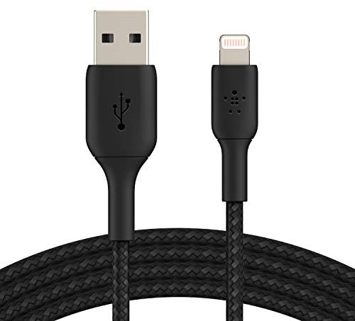 Belkin geflochtenes Lightning-Kabel (Boost Charge Lightning-/USB-Kabel für iPhone, iPad, AirPods) MFi-zertifiziertes iPhone-Ladekabel, geflochtenes Lightning-Kabel (2 m, Schwarz)