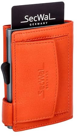 SecWal Kartenetui mit Münzfach Druckknopf inkl. Geschenkbox - Made in Germany - Echtleder Mini Geldbörse inkl. E-Book für Damen und Herren - RFID Schutz Geldbeutel klein (Orange)