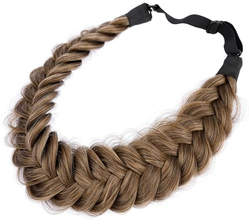 BOBIYA Messy Wide 2 strängar syntetiskt hår flätat pannband klassiskt bylsig flätade flätor elastisk stretch hårsmycke kvinnor flicka skönhet boho tillbehör (claybank)