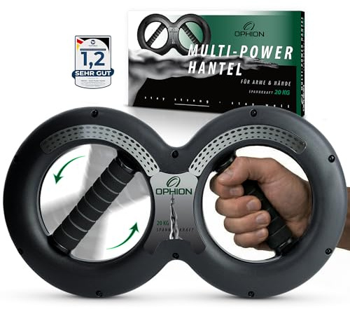 OPHION Multi Power Hantel - 3 in 1 Unterarmtrainer Handtrainer Armtrainer rotierend - Handgelenk & Griffkraft Trainer - Training für Schulter & Brust - Krafttraining für Sportler & Zuhause