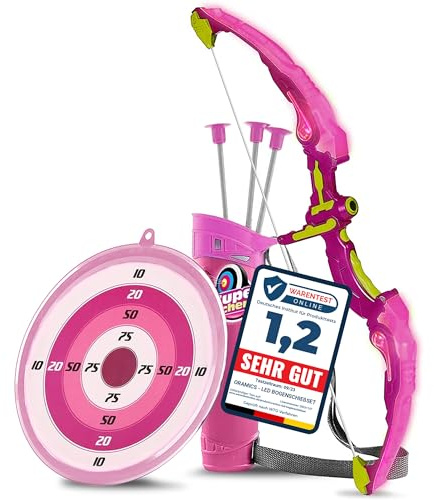 Oramics Bogenschießen Kinder Set Mit LED Licht – Pfeil und Bogen für Kinder mit Zielscheibe & Saugnapf Pfeile – Outdoor Spielzeug & Garten Geschenk für Jungen & Mädchen (Leuchtend)