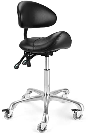 Saddle Stool Chair With Back Support - Ergonomic Rolling Saddle Stools with Wheels Heavy Duty Hydraulic Swivel Adjustable Stool Esthetician Chair for Massage Hair stylist Salon Tattoo office (Black)