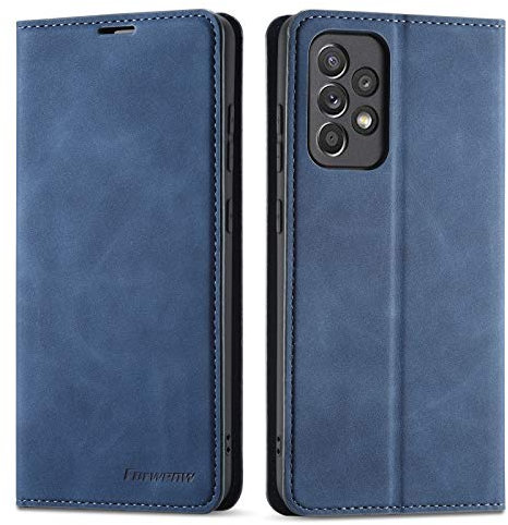 EYZUTAK Hülle für Samsung Galaxy A53 5G Case, Magnetverschluss Premium PU Leder Flip Case mit Kartenfächern Brieftasche Standfuntion stoßfeste Silikonhülle Retro Ledertasche-Blau