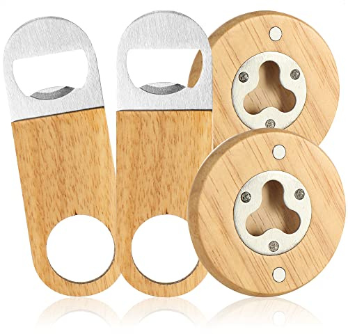 com-four® 4x Flaschenöffner aus rostfreiem Edelstahl mit praktischem | Kapselheber in schlichtem Design