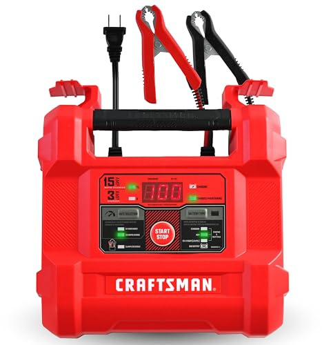 CRAFTSMAN CMXCESM162 Chargeur et mainteneur de Batterie entièrement Automatique 15 A 6 V/12 V - Compatible avec Les Batteries Standard, AGM, à décharge Profonde et au Lithium - Affichage numérique
