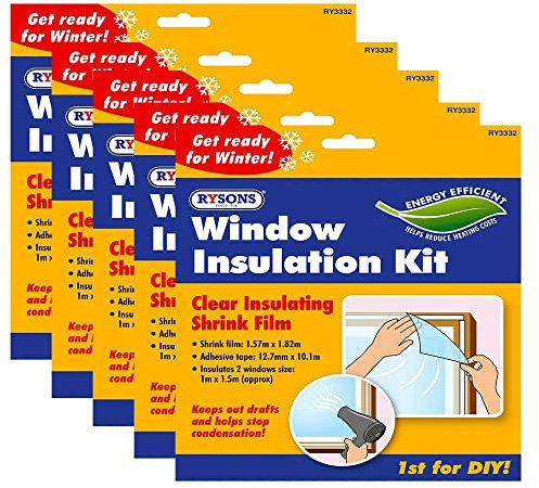Window Insulation Kit Indoor Fit Double Glazing Shrink Film Draught Excluder Cold Condensation, Transparent Insulating Foil for Thermal Insulation of Windows (5 Pack)
