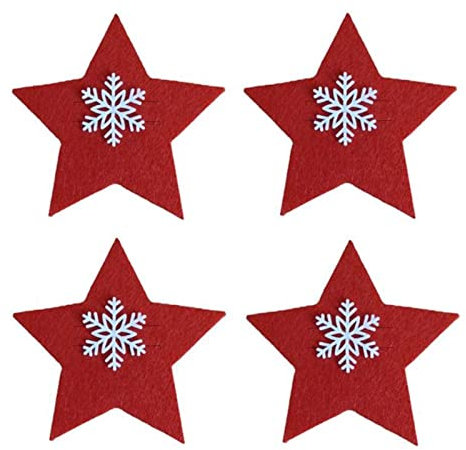 TOBILE Décorations de Noël - Lot de 4 porte-couteaux et fourchettes - Pour sapin de Noël - En tissu non tissé - Décoration de table - Étoile rouge