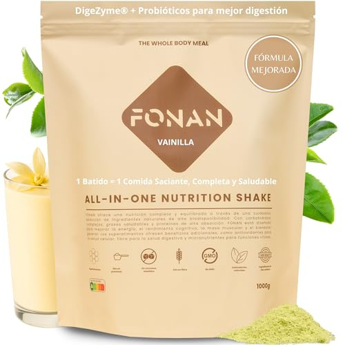 FONAN Frullati sostituto pasto e colazione sani per una dieta completa 1,2 kg - Frullati sazianti con vitamine, minerali, carboidrati, proteine in polvere, spirulina e Baobab VANIGLIA