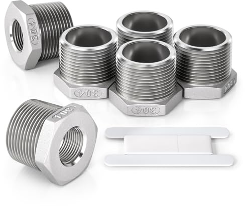 Bwintech 6 piezas 3/4 macho a 1/4 hembra BSP rosca inoxidable hexagonal buje reductor conector para tubería de conexión de conversión