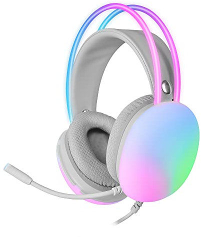 Mars Gaming MH-Glow, Casque 360° Full Chroma RGB Flow, Microphone Réduction de Bruit, Mousse à Mémoire de Forme, Windows/PS4/PS5/XBOX Series X|S/One/Mac/Switch/Switch 2/Smartphone/Tablette, Blanc