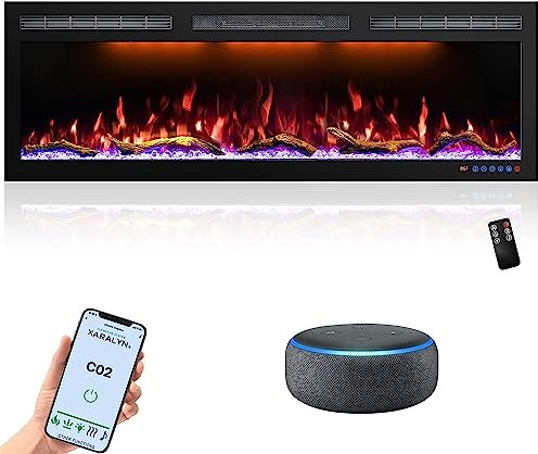Mystflame Crystal 50 Pro with Wi-Fi - Electric Wall Fireplace, 50, Stove with 3 Colors of Logs and Flames, Smart Home Control via Alexa and Mobile App