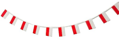 Pandiui23 Polen Flagge Girlande 40 Stück, 11.4M Wimpelkette, Polen Nationalflagge, 14 x 21 cm, Synthetisches Material, Rechteckig, Rot