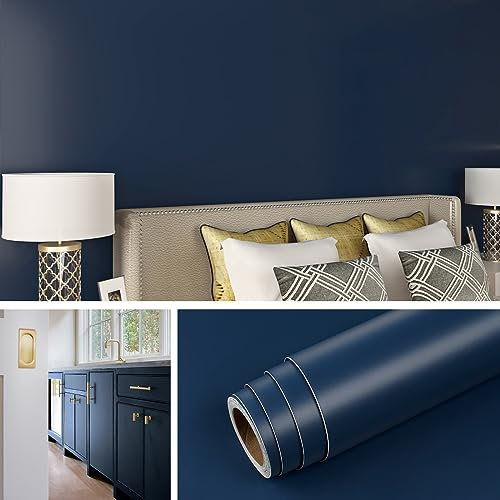 Livelynine Klebefolie Möbel Blau Matt Möbelfolie Selbstklebend Dunkelblau Wasserdichte Folie für Möbel Küche Bad Schrank Tisch Kommode Selbstklebende Tapete Maritimblau Schlafzimmer Badezimmer 40CMx2M