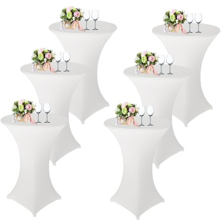 Stehtischhusse Stretch, 6er-Set Stretch Stehtisch Husse für Bistrotisch,Ø 80cmX110cm,Hussen Stehtische Tisch Decke,Eleganter Tischüberzug,Stretch-Husse Weiß Hussen für Stehtische und Bistrotische