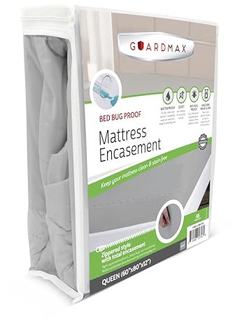 Guardmax Jersey Knitted Queen Zippered Mattress Encasement - Waterproof & Bed Bug Proof Mattress Protector - Comfortable, Soft, and Noiseless Zippered Bedding - Dust Mite Proof (60 x 80 x 12)