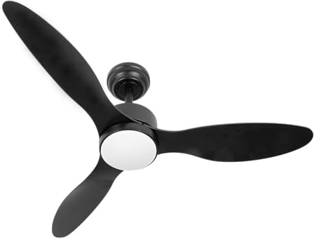 ABRILA - Ventilador DC SERPA | Color Negro con tres Aspas | con 6 Velocidades Ajustables | con 3 Temperaturas de Luz | Temporizador y Regulador de Intensidad | Mando a Distancia Incluido