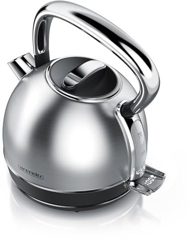 arendo Bouilloire théière Vintage en Acier Inoxydable - Max. 2200 Watts - capacité 1,7 litres - Affichage LED - Fonction Maintien au Chaud - Filtre Anti-calcaire remplaçable - Gris