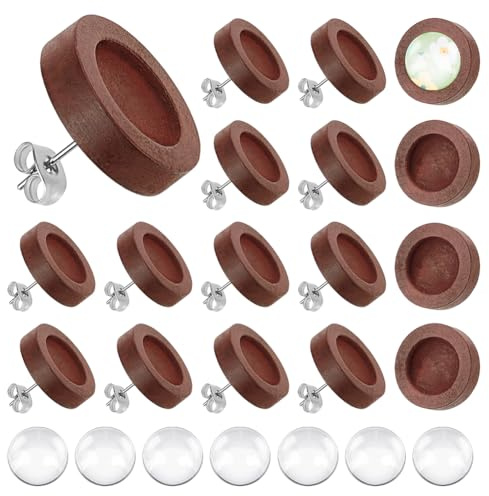 UNICRAFTALE 40 Stück Cabochon Ohrstecker Rohlinge Holz Ohrringe Selbstgemacht Set Flache Runde Tablett Ohrstecker zum Basteln DIY