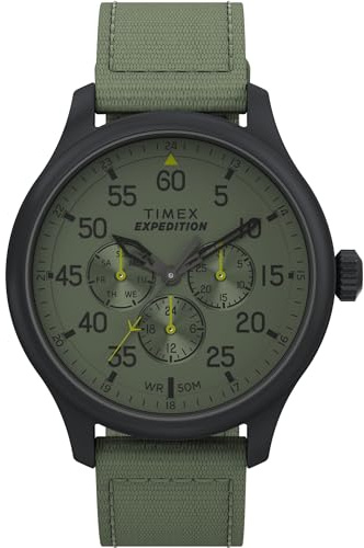 Timex Montre pour Homme Expedition Field 43 mm - Bracelet Vert, Cadran Vert, boîtier Noir TW4B31000