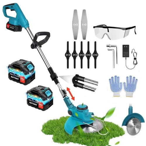Metal Blade Cordless Foldable Strimmer Electric Garden Strimmers with Blades Grass Trimmers with 24V Li-ion Batteries(2pcs battery,AU)