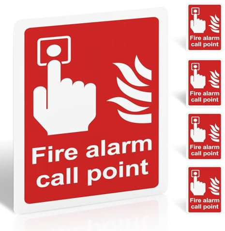 5pcs Fire Alarm Call Point Safety Sign - Portrait - 150mm x 100mm - PVC Sticker with Self-Adhesive Backing