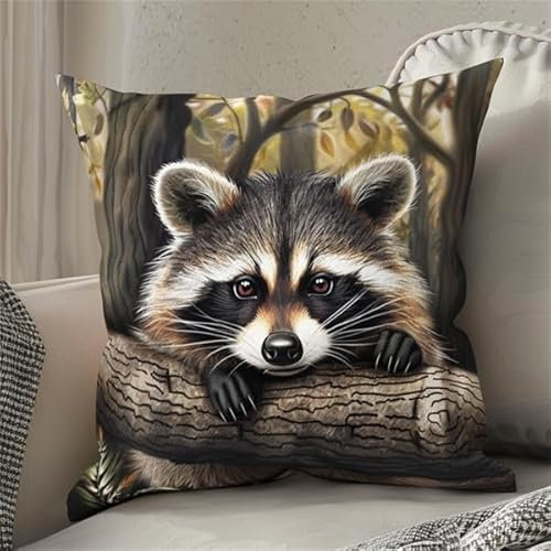 kitphoenix DIY Knüpfhaken-Set Knüpfkissen Waschbär Latch Hook Kissen Kit Knüpfteppich Knüpfpackung Set, Sofakissenbezug Handgemachte Geschenke,43cmX43cm