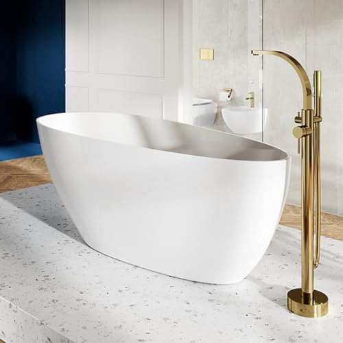 ECOLAM Baignoire autoportante Goya 160x70 cm + vidage Click Clack | Design en fonte minérale | Baignoire îlot a poser