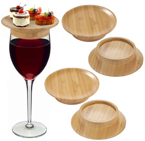 Wnvivi 4Pcs Wine Glass Charcuterie Topper Plates,Wooden Coaster for Drinking,10cm Wine Glass Charcuterie Holder Board for Family Gatherings Party