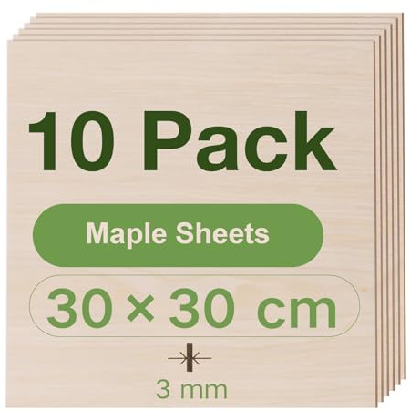 ROBOTIME Tablero Madera Contrachapada 3mm Arce 30×30cm 10 Piezas Tablero de Madera a Medida Para Bricolaje,Pirograbado Corte por Laser CNC Router Modelado