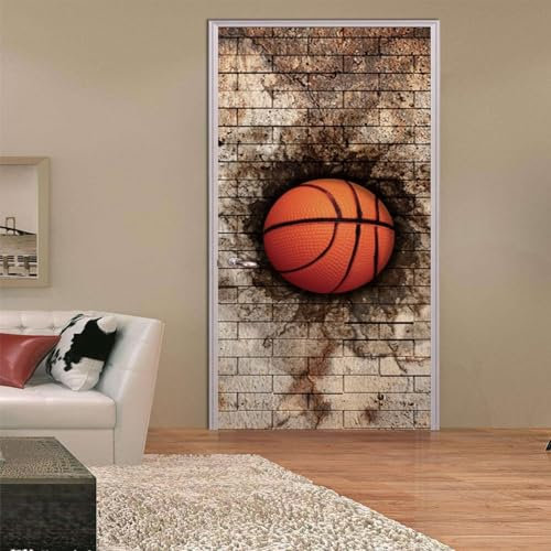 Türtapete Selbstklebend 90x210 cm Türfolie Selbstklebend Basketball Türaufkleber Türposter Basketball Türsticker Fototapete 3D Effekt für Schlafzimmer Wohnzimmer Küche 2986A
