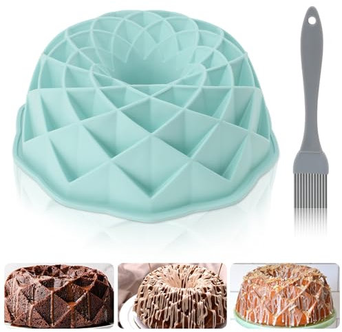 GOTDYBST Gugelhupf - Stampo in silicone con pennello, diametro 23 cm, adatto per torte, gelatina, pane (blu morandi)