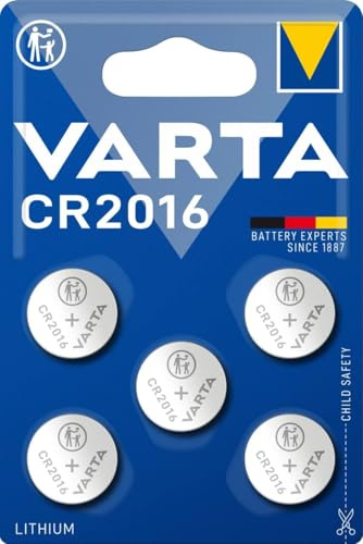 VARTA CR 2016 Lithium Batterie 2016, 5er Pack Knopfzellen kompatibel
