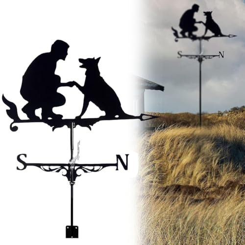 GFLCWYP Girouette, Girouette De Jardin Exterieur, Homme Et Chien Rétro Jardin Girouette Outil De Mesure Professionnel