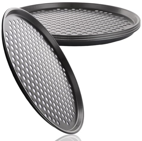 ASelected 4 Stück runde, gelochtes, antihaftbeschichtetes Spülmaschinenfestes Ofenblech für Pizzaofen (31 CM), Schwarz