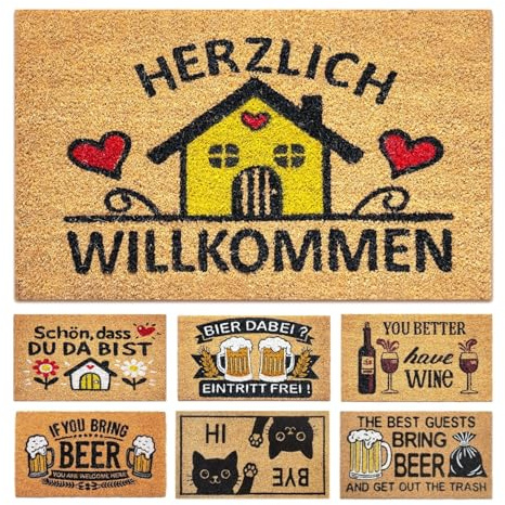 LUA VIKA Fußmatte Kokos Lustig - Herzlich Willkommen - 40x70 cm - Fussmatte Aussen und Innen - Fussmatten Haustür - Türmatte Außen - Fußmatten - Kokosmatte Fußmatte