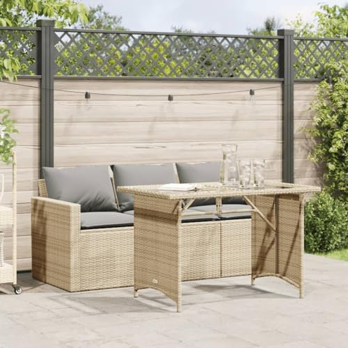 Homgoday Set da pranzo da giardino 2 pezzi con cuscini in rattan sintetico beige, sedia tavolo cucina esterno terrazza patio balcone mobili tipo 1