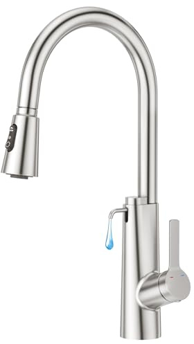 CREA Küchenarmatur mit Einbau-Seifenspender,Hochdruck Spültischarmatur | Küchenarmatur mit 3 Funktionen Ausziehbarem Brause,360° Drehbar Mischbatterie Küche,Einhebel küchenwasserhahn Edelstahl