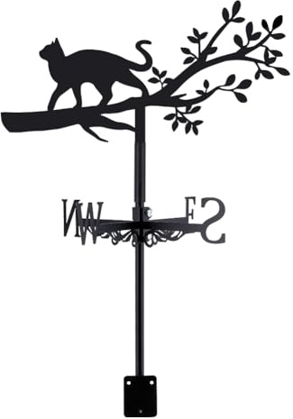 SUPERDANT Wetterhahn Mit Katzenmotiv Katze Auf Ästen Wetterhahn fürs Dach Tier Wetterfahne Dekorative Windrichtungsschilder Wetterfahnen Für Bauernhaus Garten Dachdekoration Im Freien
