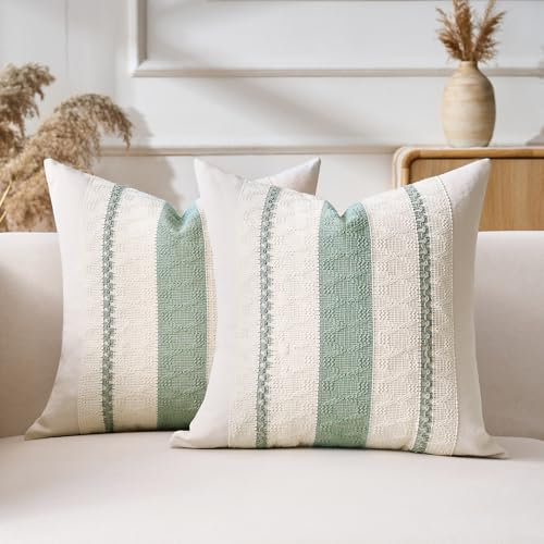 Aisybaklyn Fundas Cojines Sofa Boho Juego 2 Funda Cojin Verde Salvia 40x40 cm Suave Algodón Lino Cojín Sofa Funda para Cojines Cama Decorativos Sala de Estar Sofás Dormitorio