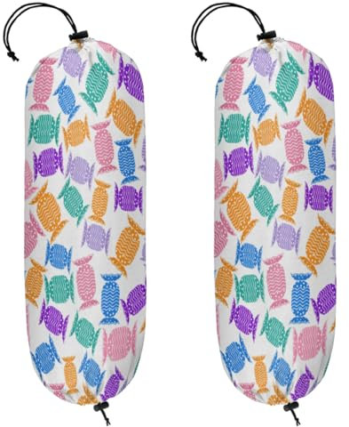 Candy Plastic Bag Holders Set of 2 Wall Mount Plastic Bag Organizer Grocery Bag Storage Dispenser Washable Large Shopping Bag Carrier for Home Kitchen Travel