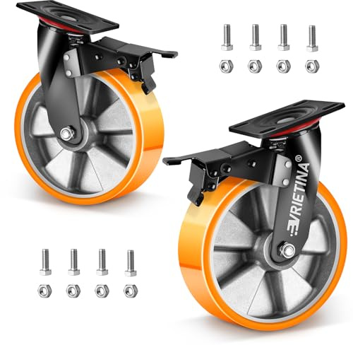 2 ruedas de 200 mm para cargas pesadas con freno, núcleo de aluminio PU para cargas pesadas, capacidad de carga 1000 kg, ruedas giratorias industriales de 360°, para laboratorios de investigación