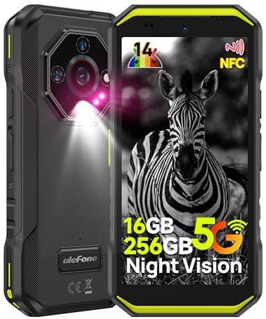 Ulefone Armor X32 Pro 5G Rugged Smartphone, 16GB+256GB/2TB, 64MP+25MP Night Vision 5.65 Corning Gorilla Glass Upgradable to Android 15, NFC 3-Card Slot Waterproof Outdoor Tough Phone Green