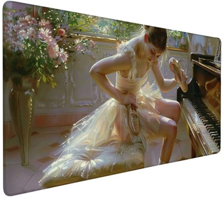 Tapis de Souris Rose Tapis de Souris Gaming XXL Piano Mouse Pad avec Base en Caoutchouc Imperméable et Antidérapante sous Main Bureau pour PC Bureau, Travail, Jeux, Hommes Cadeaux 1400x600x3mm J1-49