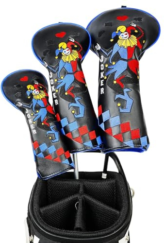 Couvre-clubs de golf en bois pour conducteur/parcours/hybride/(1.F.H) noir en cuir PU motif Joker
