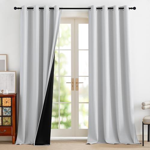 PONY DANCE Thermo Gardinen Hitzeschutz Ösen Verdunklungsvorhänge Weiß | 2er Set, H245 x B140 cm, Grau-weiß, Abdunkelnde Vorhänge, Sichtschutz, UV-Schutz, für Schlafzimmer Wohnzimmer Kinderzimmer