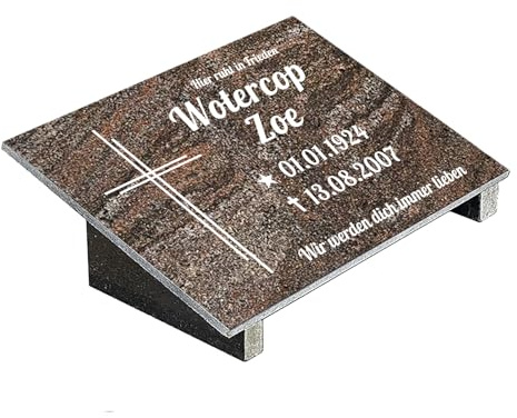 Grabplatte mit Inschrift aus Granit Paradiso, personalisierbar Gedenktafel für Urnengrab, Wählmotiv, Grabstein für 1-2 Pers., Urnengrabstein (Paradiso Classico, 20x30cm mit Stützen, Kreuz2)