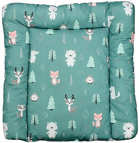 TupTam Baby Wickeltischauflage mit Baumwollbezug Gemustert, Farbe: Wald/Fuchs/Reh/Igel/Bärchen/Grün, Größe: 70 x 70 cm