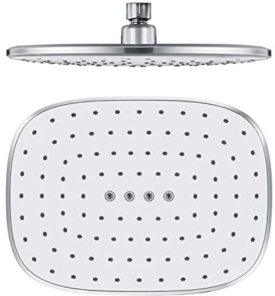 Cabezal de ducha de lluvia blanco de alta presión, cabezal giratorio y boquillas de silicona, diseño moderno, grande, 260 x 195 mm, para montaje en techo o pared, experiencia de spa de lujo