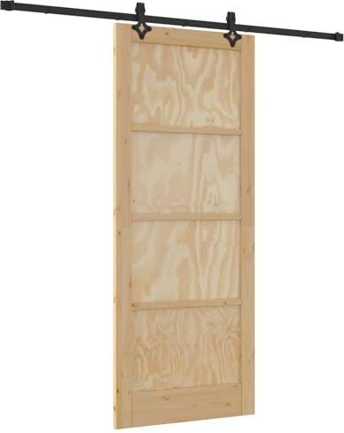 vidaXL Puerta Deslizante Con Juego de Herrajes Orkdal Madera Maciza de Pino 86X211 cm Natural Negro Acabado Mate Ahorra Espacio Para Sala de Estar Comedor Habitación Interior Elegante